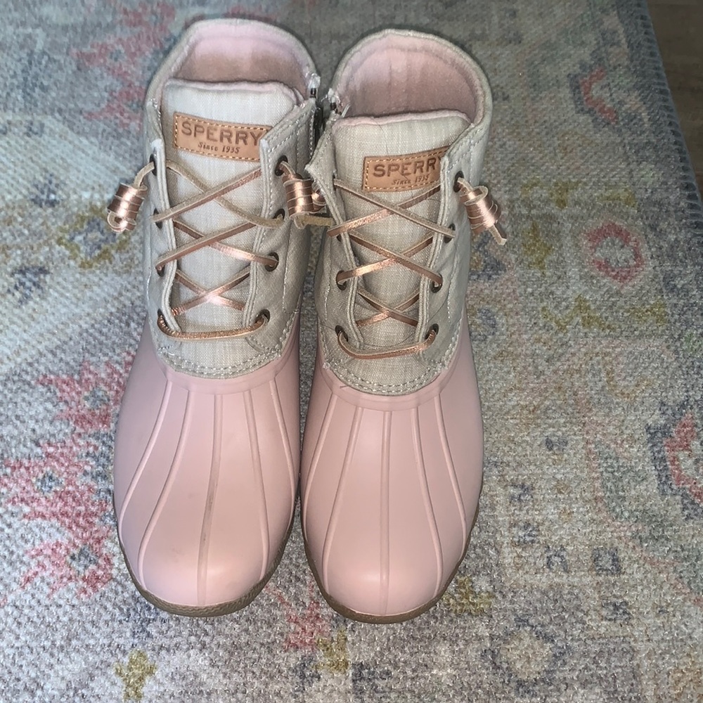 Sperry Duck Boots Rose Gold and pink